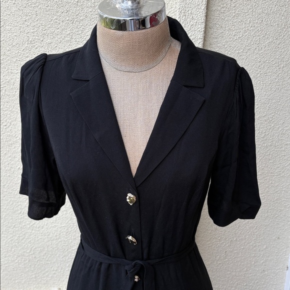 Reformation Wilde black midi dress w/ beautiful buttons and tie. Worn twice - Picture 6 of 14